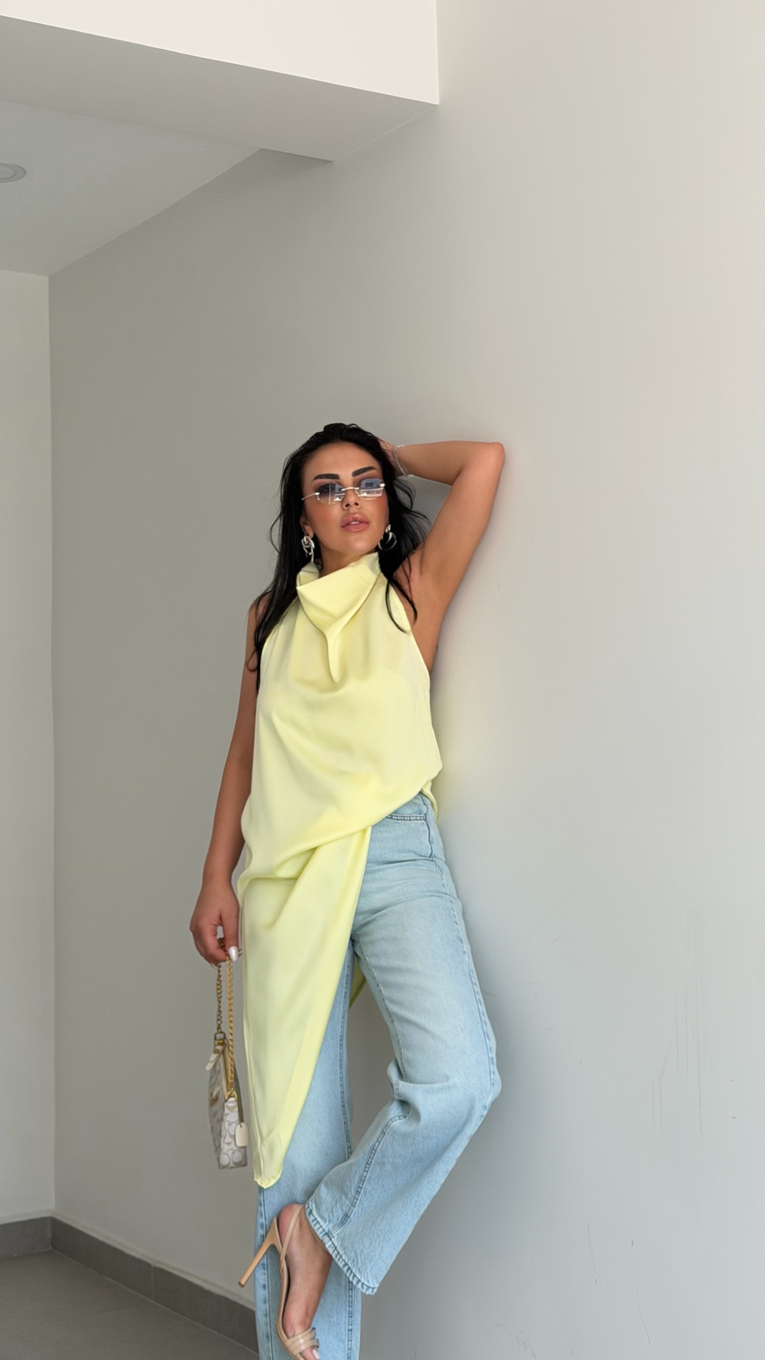 SATEN ASİMETRİK KESİM BLUZ