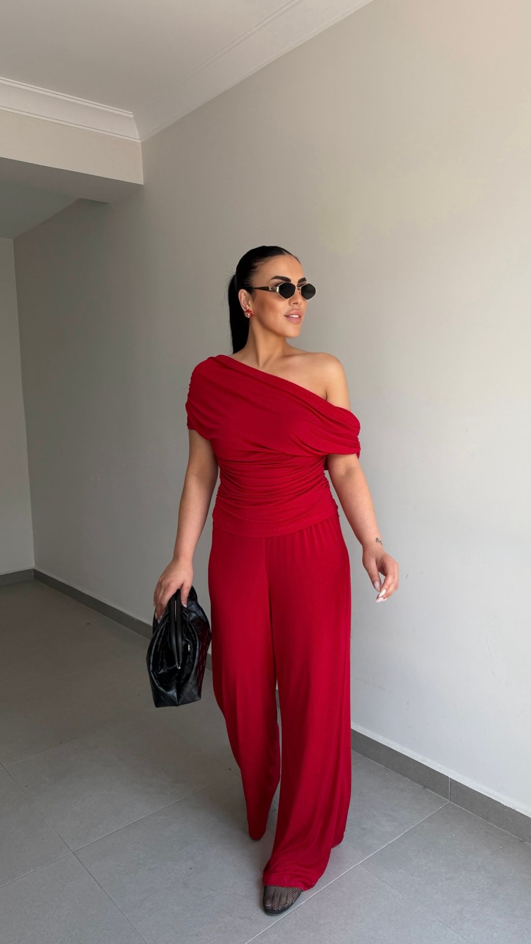 KAYIK YAKA BÜZGÜLÜ BLUZ TAKIM — görsel 6