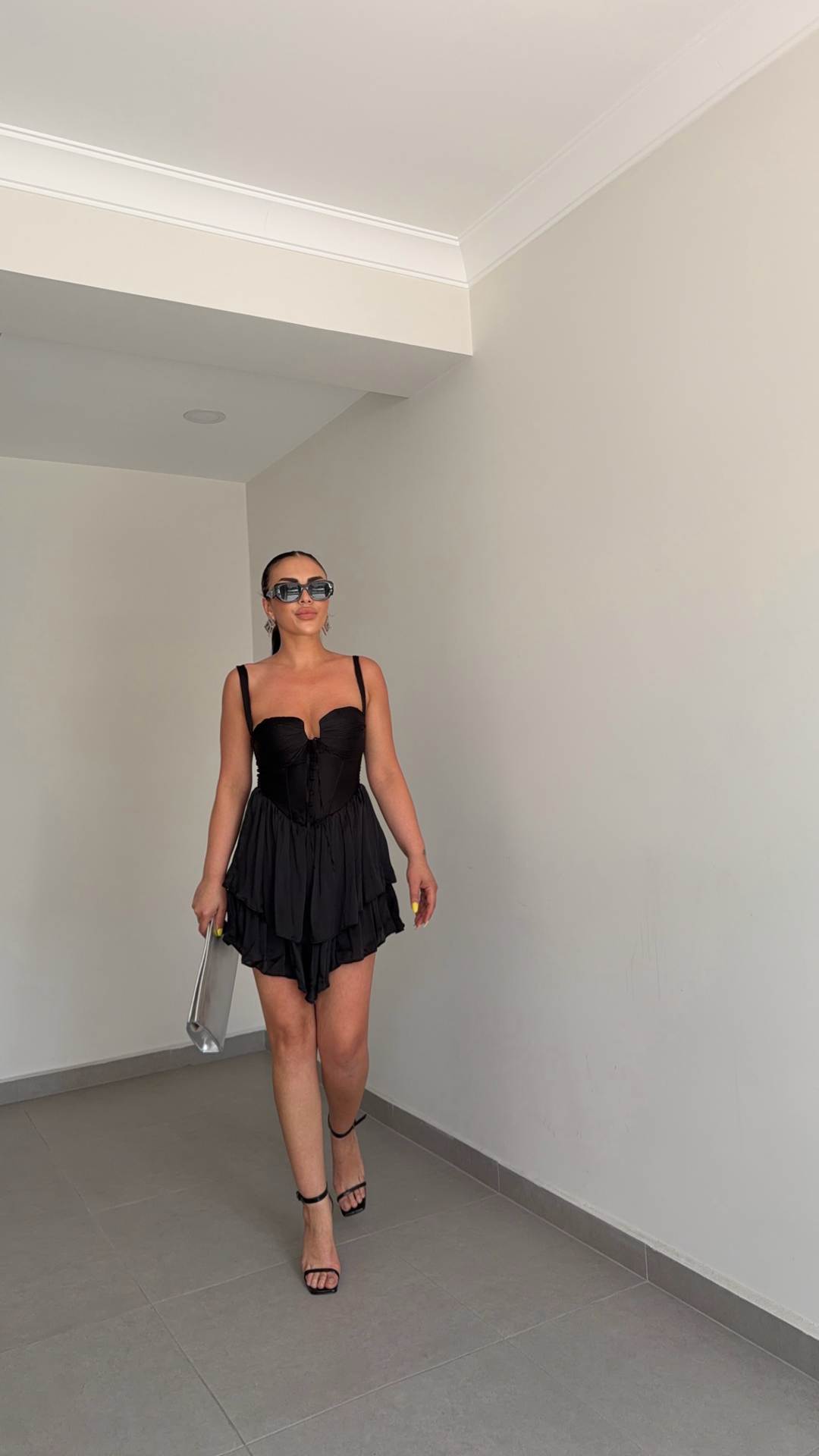 SATEN GÖĞÜS DETAY KAT KAT ELBİSE — görsel 5