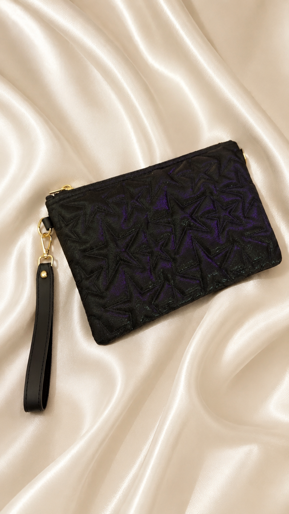 YILDIZ DESENLİ PARLAK CLUTCH ÇANTA — görsel 3