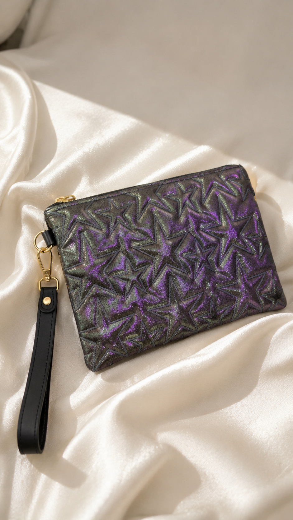 YILDIZ DESENLİ PARLAK CLUTCH ÇANTA — görsel 4
