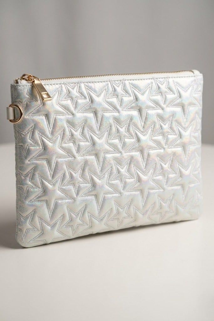 YILDIZ DESENLİ PARLAK CLUTCH ÇANTA — görsel 6