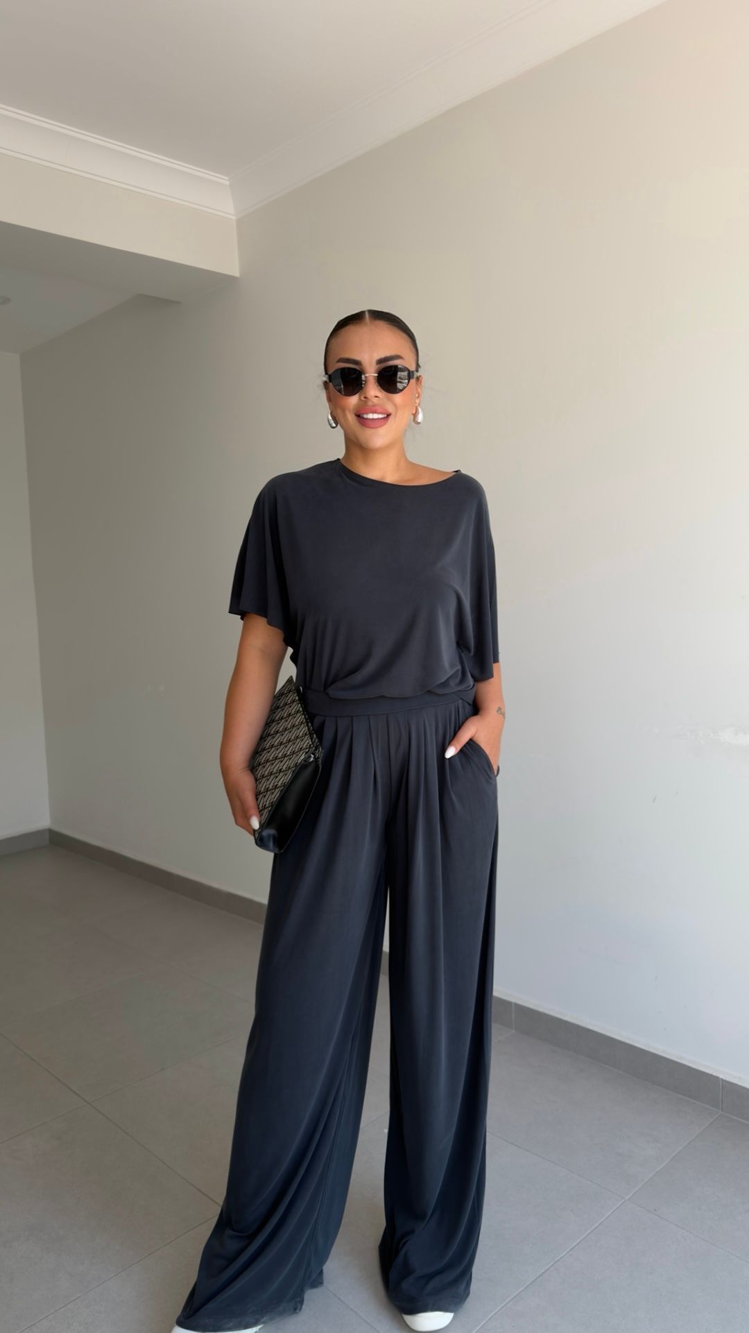 OYSHO KUMAŞ ASİMETRİK KESİN BLUZ PANTOLON TAKIM — görsel 3