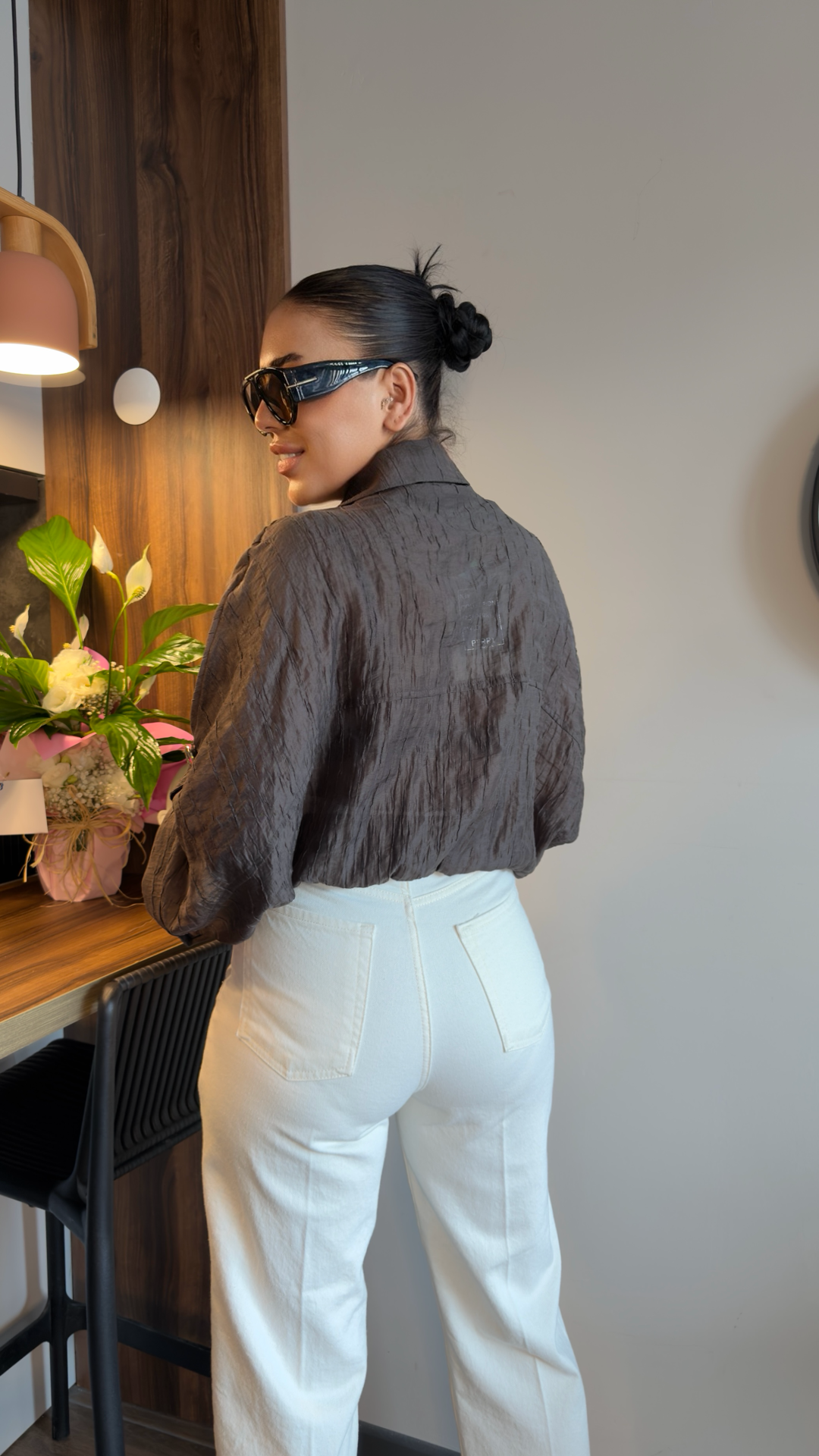 KAHVE GOLD DÜĞME DETAYLI BOMBER CEKET — görsel 3